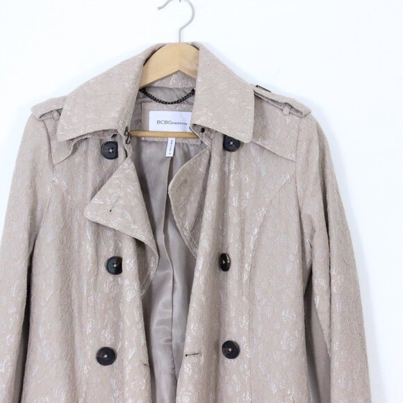 *BCBGeneration Women's Belted Lace Beige Trench Coat - Picture 5 of 11